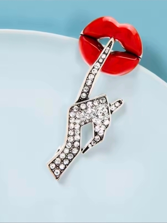 Anthropologie Jewelry - Red Lip & Crystal Hand Brooch